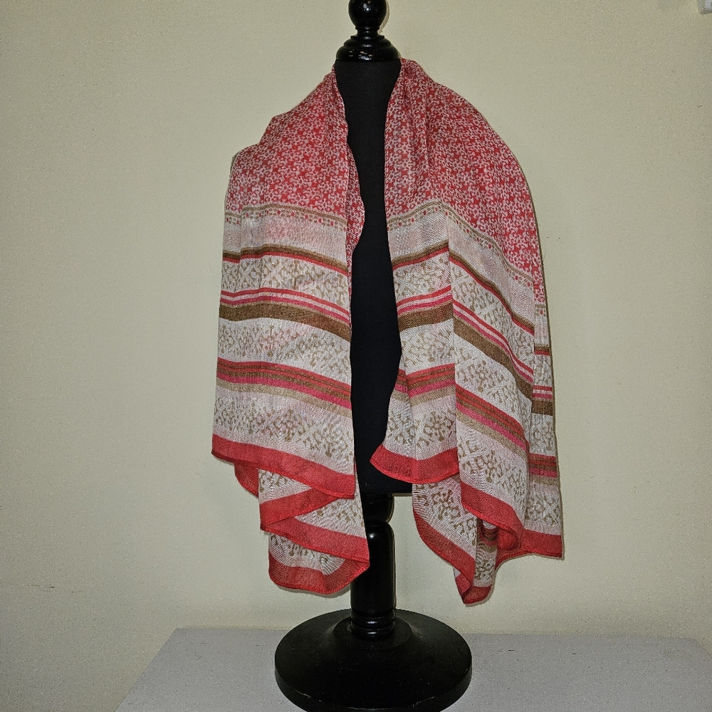 Red and Brown Patterned Shawl Svarf Wrap